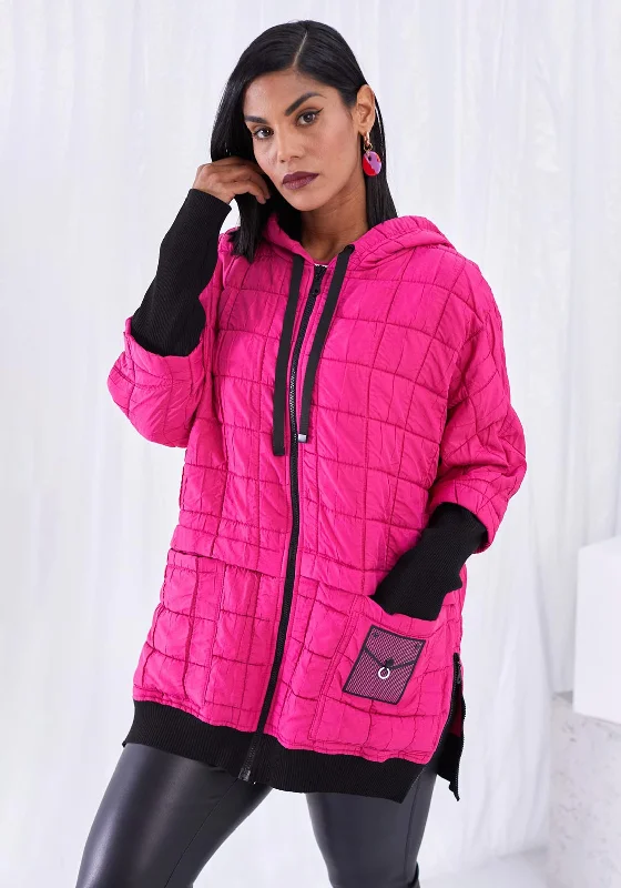 Ora Contrast Cuff Quilted Jacket, Black & PinkRunning Jackets