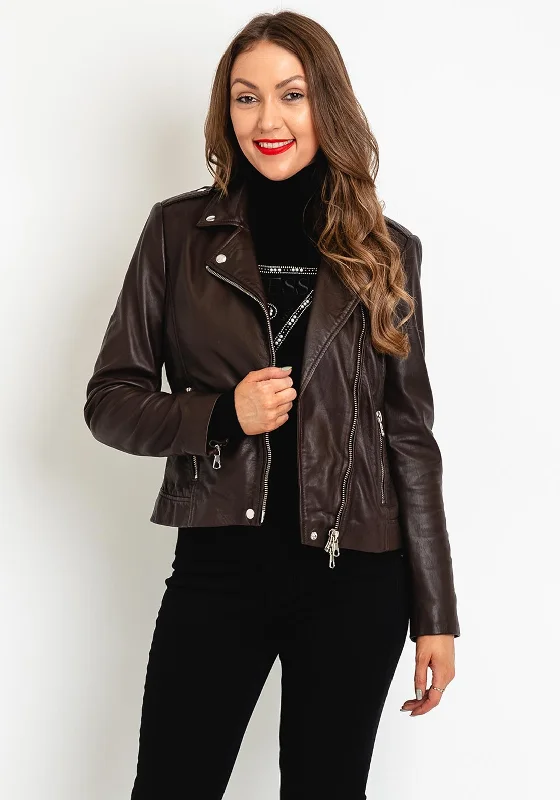 OUI Genuine Leather Biker Jacket, Dark BrownGlitter Jackets