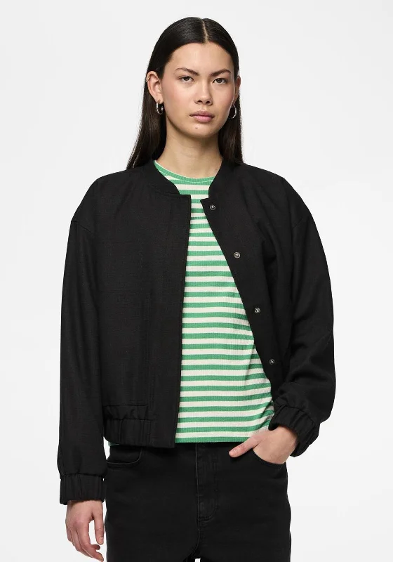 Pieces Cannie Bomber Jacket, BlackLeather-Paneled Jackets