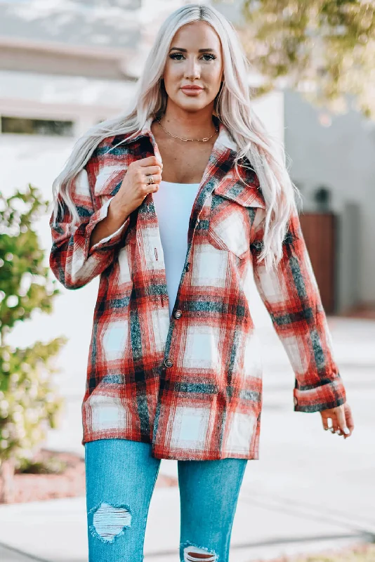 Plaid Button Up Shirt Jacket with PocketsFlannel Jackets