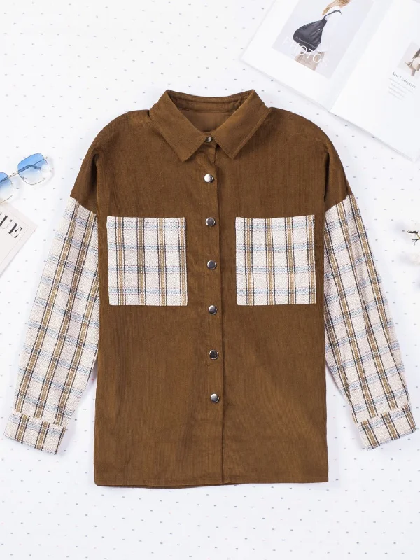 Plaid Corduroy Shirt Jacket with PocketsPainted Jackets