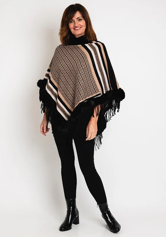 Serafina Collection One Size Faux Fur Fringe Poncho, BlackTrack Jackets