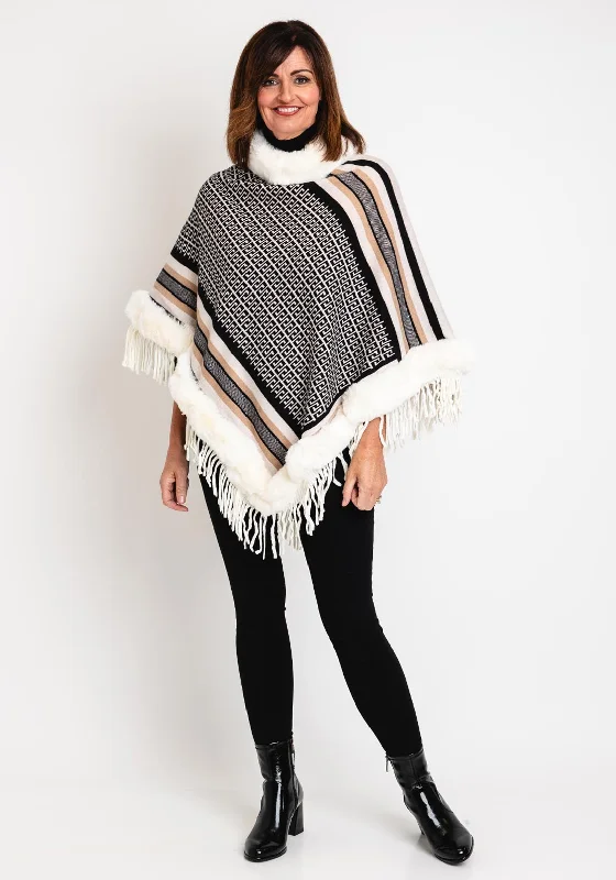 Serafina Collection One Size Faux Fur Fringe Poncho, CreamVarsity Jackets