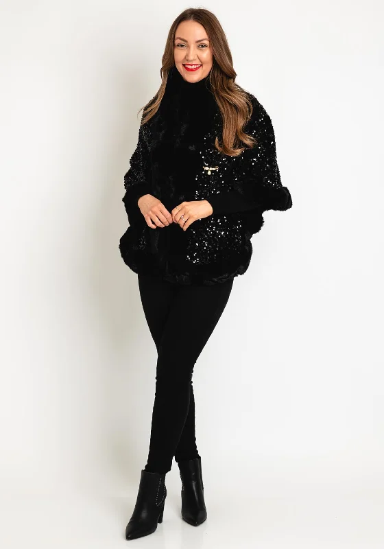 Serafina Collection One Size Sequin Poncho, BlackLeather-Paneled Jackets