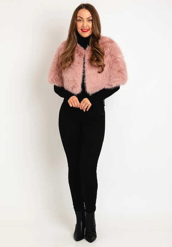 Serafina Collection One Size Faux Fur Shawl, PinkFleece Jackets