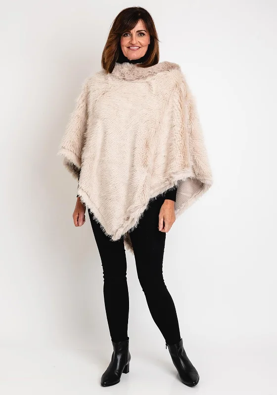 Serafina Collection One Size Faux Fur Poncho, BeigeGlitter Jackets