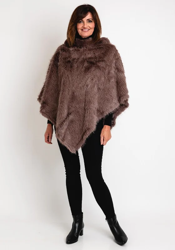 Serafina Collection One Size Faux Fur Poncho, BrownStudded Jackets