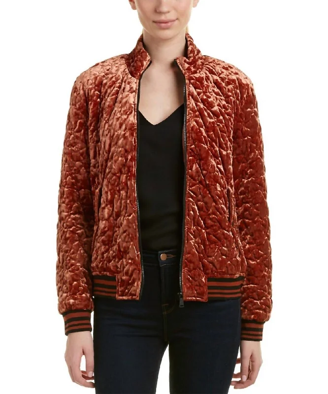 Quilted Velvet Bomber Jacket In BrownHip-Hop Jackets