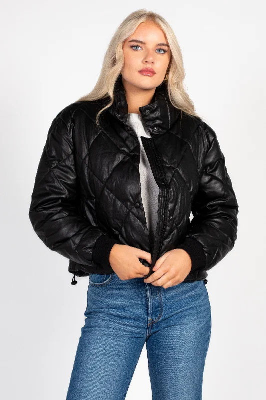 Raven Quilted Faux Leather JacketTrack Jackets