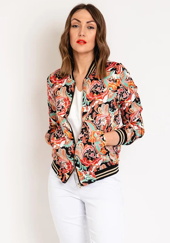 Serafina Collection Paisley Print Bomber Jacket, Black MultiParka Jackets