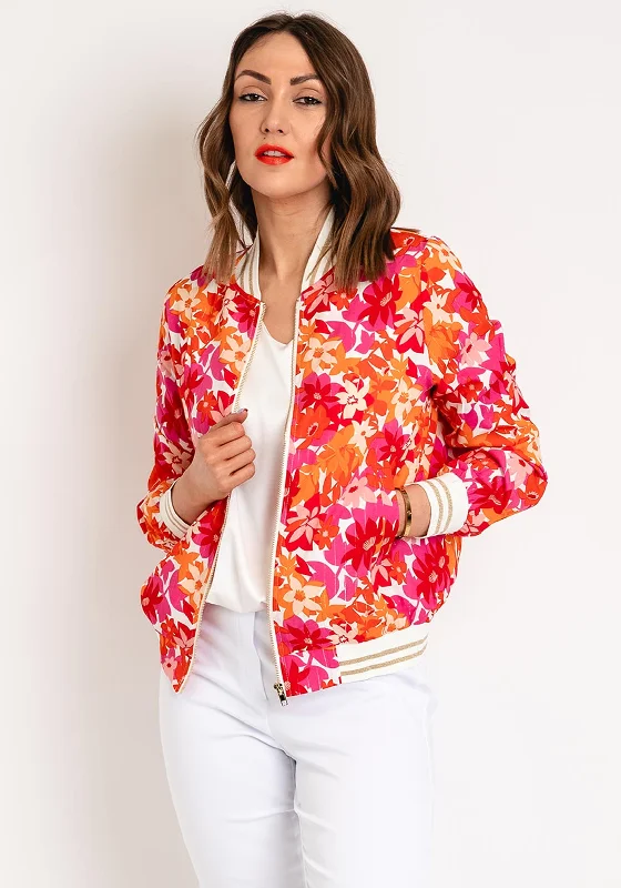 Serafina Collection Floral Bomber Jacket, CoralDenim Jackets