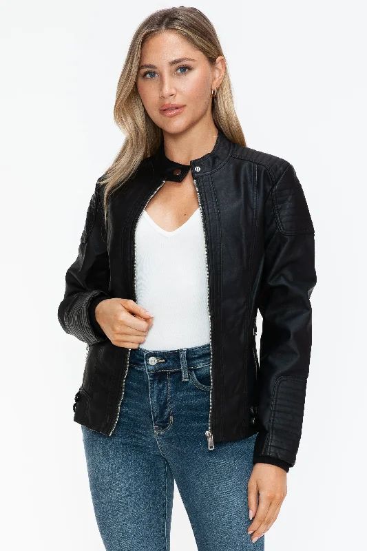 Snobbish Faux Leather Biker Jacket with Side Zip PocketsPea Coats