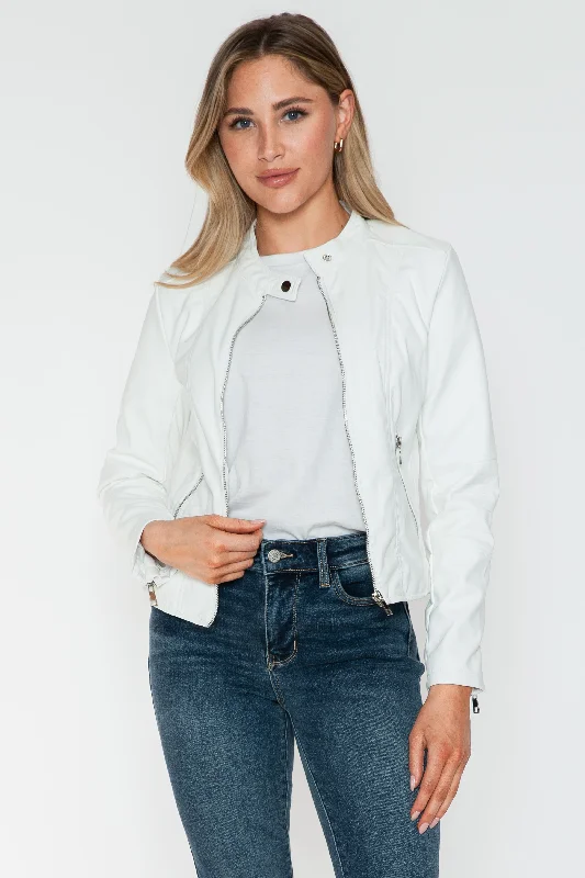 Snobbish PU Leather Zip Up Jacket with PocketsBomber Jackets