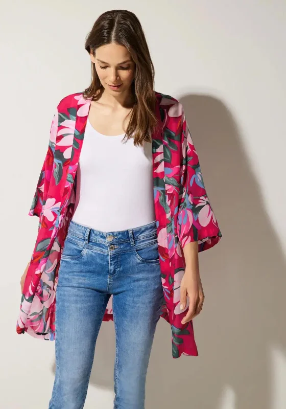 Street One Floral Print Kimono, Berry RoseSuede Jackets