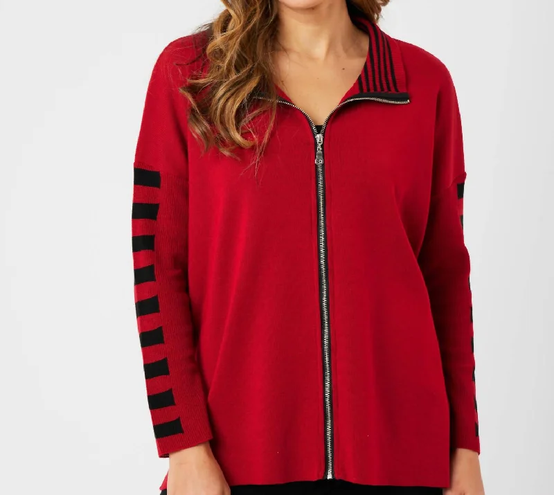 Stripe Sleeve Zip Jacket In Red/blackSports Team Jackets