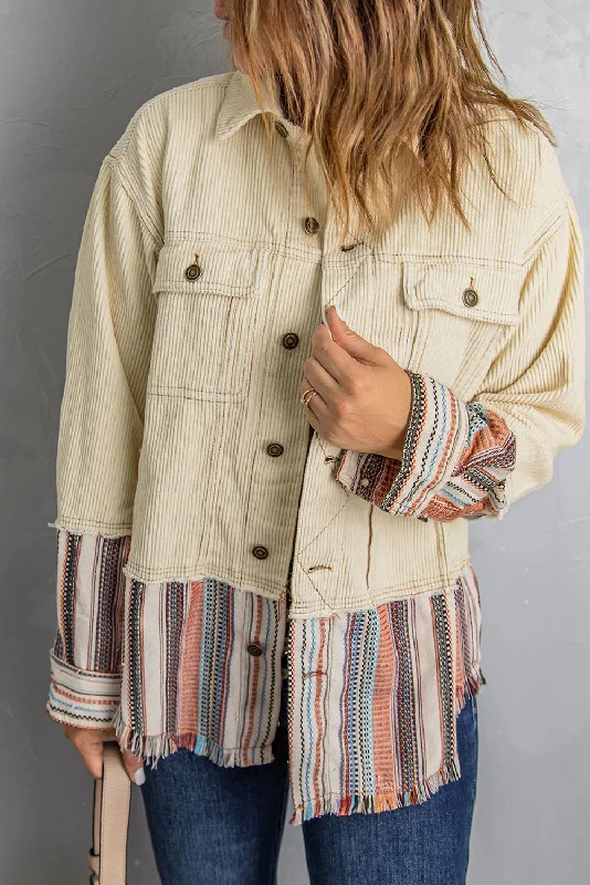 Striped Frayed Hem Corduroy JacketCanvas Jackets