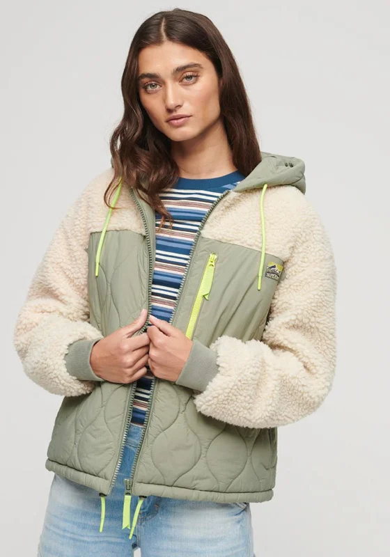 Superdry Womens Sherpa Quilted Hybrid Jacket, Vintage Khaki.Limited Edition Jackets