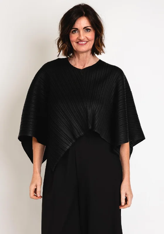 Thanny Pleated Poncho One Size Cape, BlackButton-Up Jackets