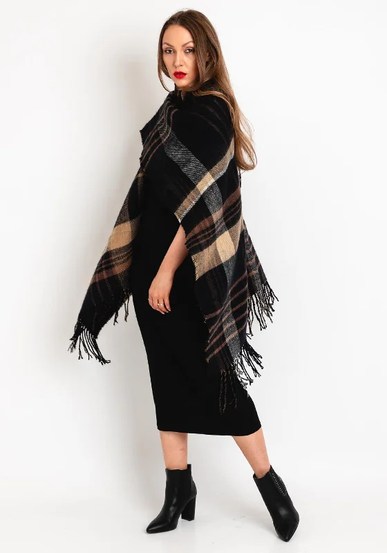 Vero Moda One Size Check Fringe Poncho,  BlackBand Merch Jackets