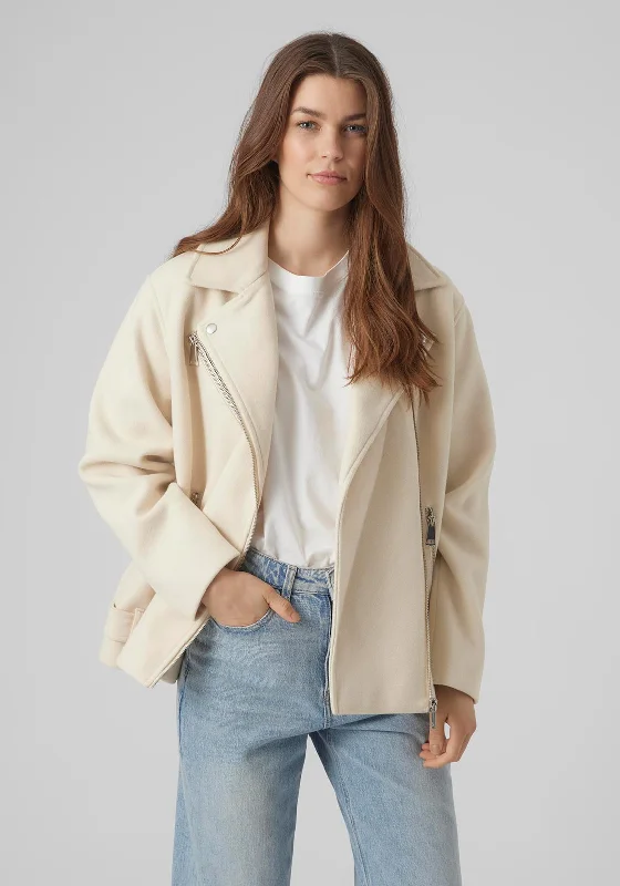 Vero Moda Emmy Soft Touch Biker Jacket, OatmealCropped Jackets