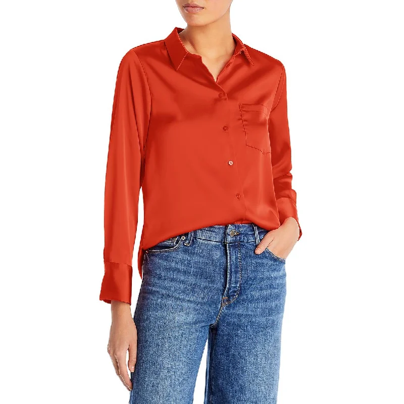 Aqua Womens Collared Blouse Button-Down TopSheer Shirts