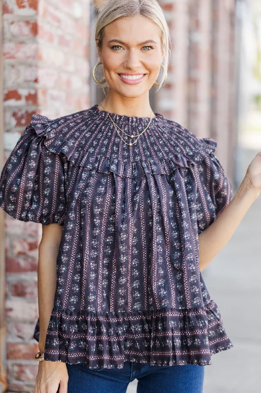 Aureum: Remember You Well Black Ditsy Floral BlouseFringed Shirts