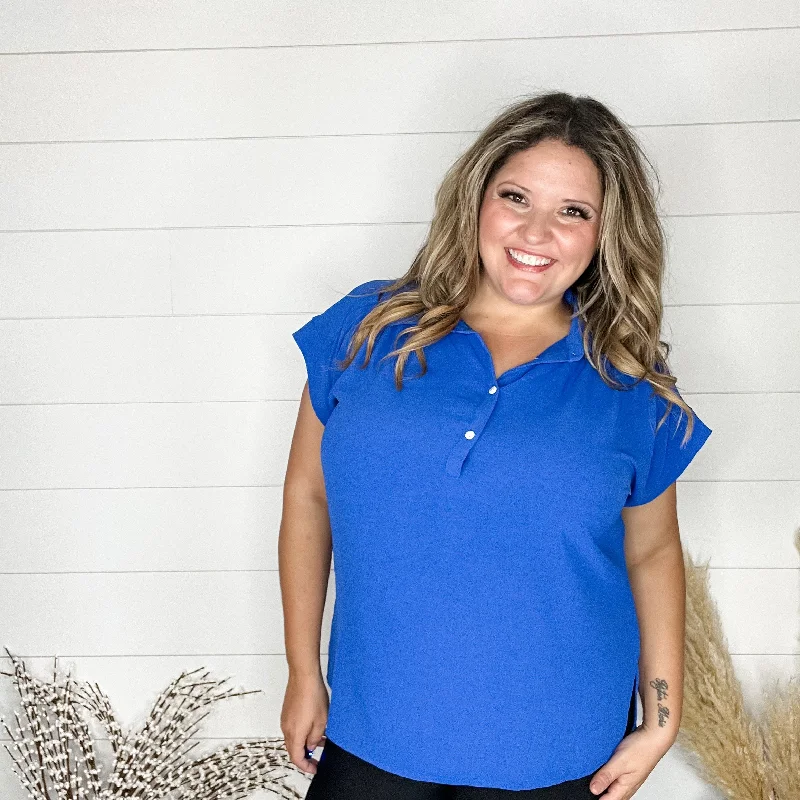 "Bailee" Collared Cap Sleeve Blouse with Front Buttons (Royal Blue)Layered Shirts