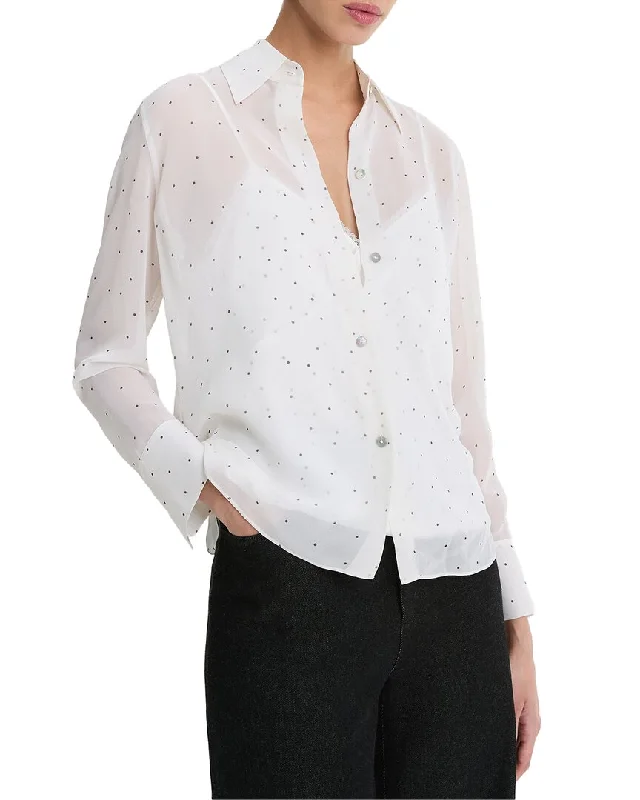 Vince Sheer Dot Silk BlouseTasseled Shirts