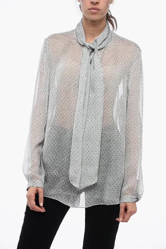 Armani EMPORIO Chiffon Blouse with Self-tie Detail 44 Italian sizeSleep Shirts