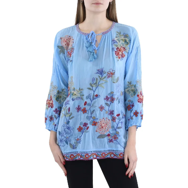 Zadonia Melisa Womens Embroidered Floral BlouseBamboo Shirts