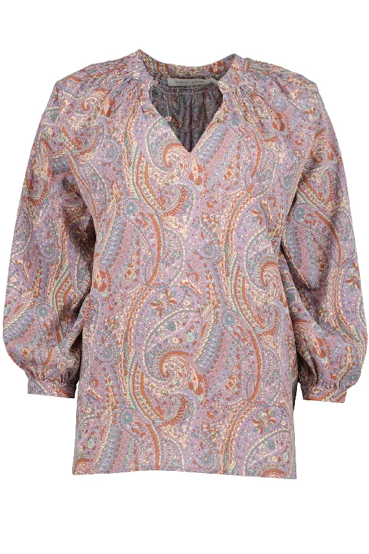 Bishop And Young The Butterfly Effect Zoe Smocked Blouse In Dusk PaisleyMesh Shirts