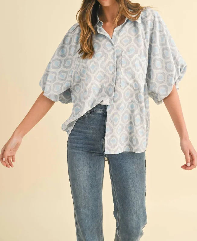 Bubble Sleeve Blouse In BlueCycling Shirts