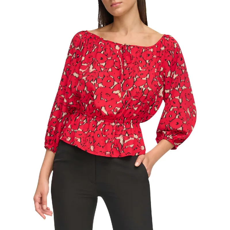 Donna Karan Womens Floral Print Gathered BlouseHip-Hop Shirts