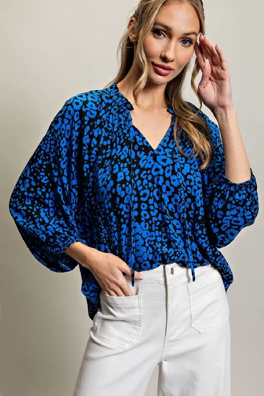 ee:some Royal Blue Leopard Print BlouseSheer Shirts