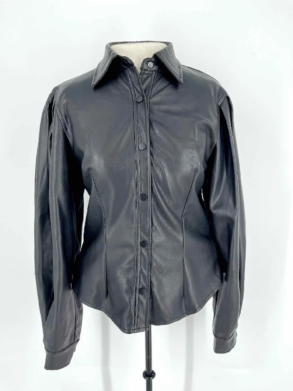 En Saison Size S Black Faux Leather NEW Designer BlouseRainproof Shirts