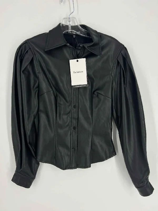 En Saison Size XS Black Faux Leather NEW Designer BlousePerformance Shirts