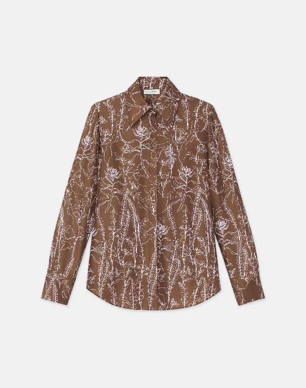 Flora Print Silk Twill Point Collar BlouseLayered Shirts