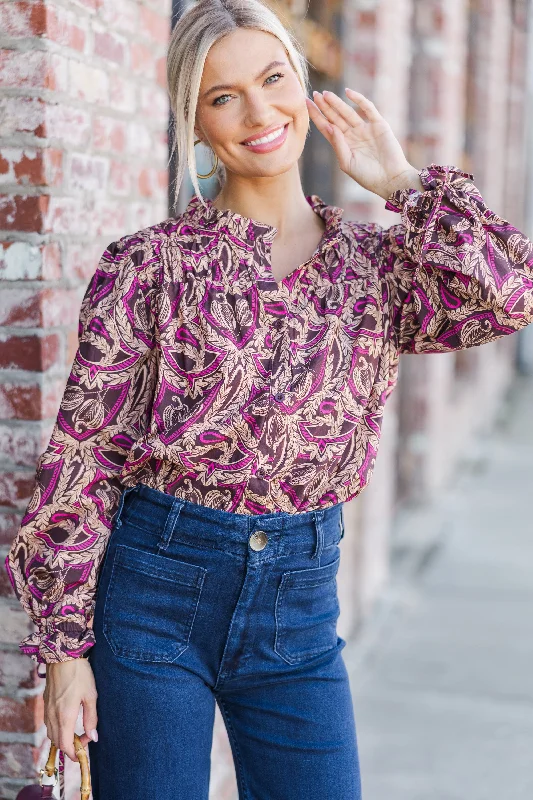 Get Familiar Brown Floral BlouseLace-Up Shirts