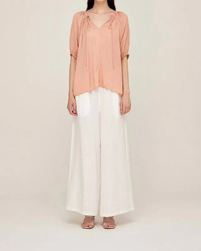 Half Sleeve Satin Blouse In PeachWork Shirts