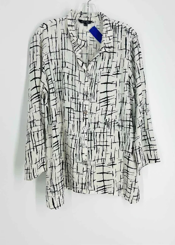 John Mark Size L White/Black Print Blouse BlouseBamboo Shirts