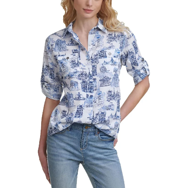 Karl Lagerfeld Paris Womens Collared Blouse Button-Down TopOversized Shirts