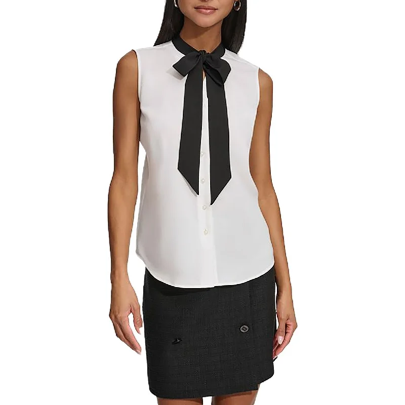 Karl Lagerfeld Womens Tie Neck Button Down BlousePunk Shirts