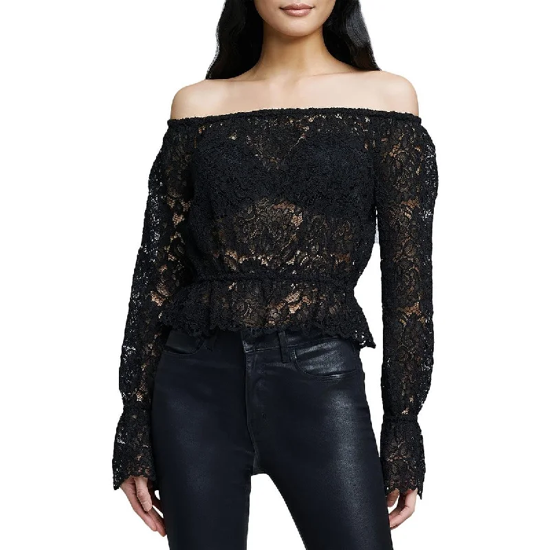 L'Agence Womens Iggy Crochet Off The Shoulder BlouseLayered Shirts