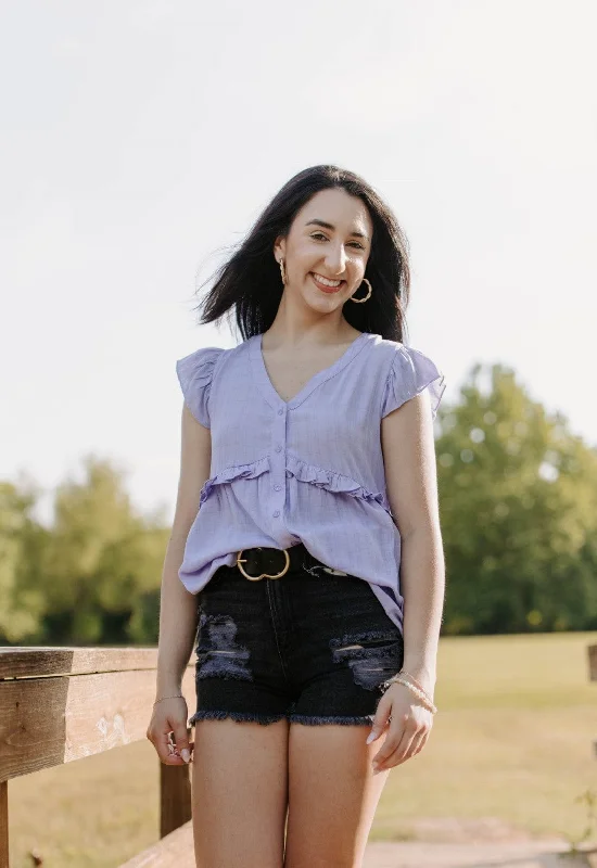 Lavender Ruffle Babydoll BlouseMetallic Shirts