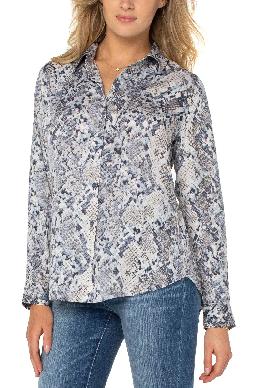 Liverpool Button Up Woven Blouse In Abstract SnakeAsymmetrical Shirts