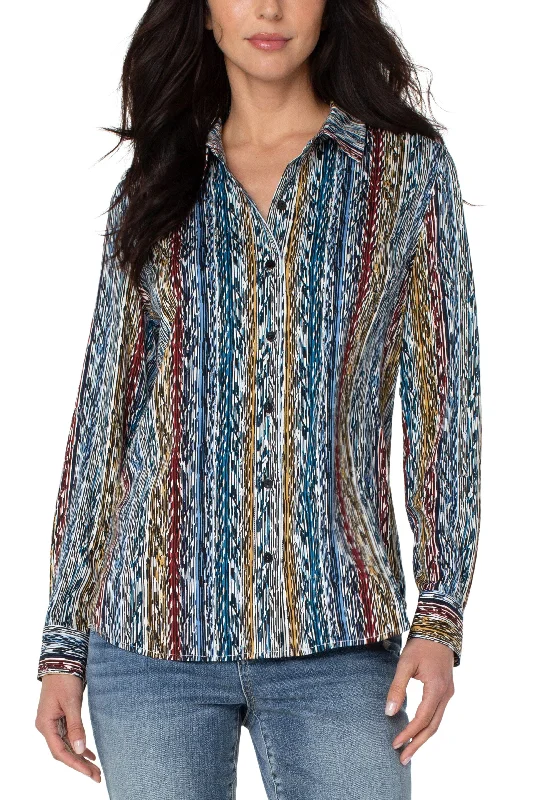 Liverpool Button Up Woven Blouse In Arrow IkatLuxury Shirts