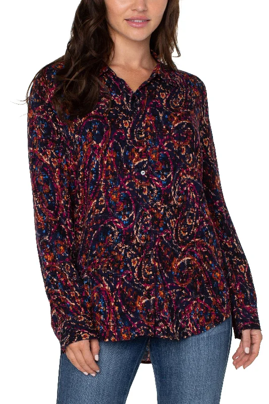 Liverpool Button Up Woven Blouse With Batik Paisley PrintFlannel Shirts