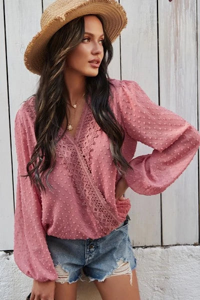 Miss Sparkling Pink Boho Dotted BlouseStreetwear Shirts