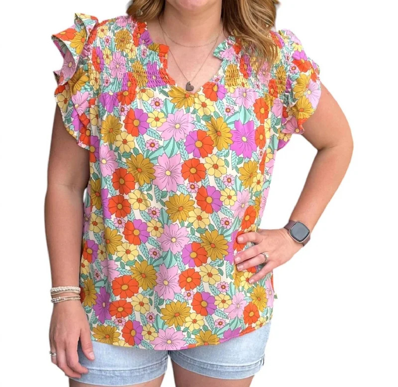 Retro Floral Blouse In Multi-ColoredLuxury Shirts