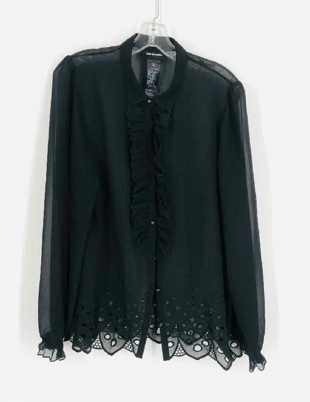 Size M ? Black Ruffles Sheer Designer BlouseYoga Shirts